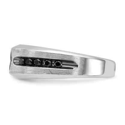 14K Weißgold Herren Ring mit Satinfinish und 0,5K schwarzen und weißen Diamanten