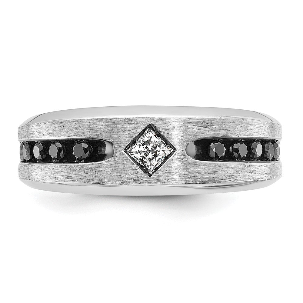 14K Weißgold Herren Ring mit Satinfinish und 0,5K schwarzen und weißen Diamanten