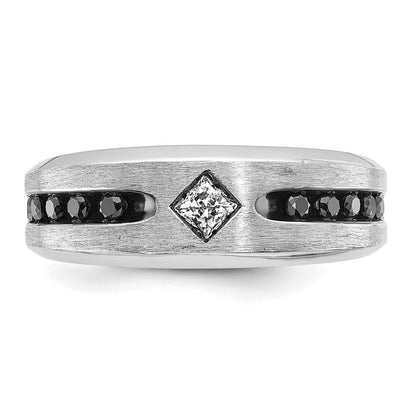 14K Weißgold Herren Ring mit Satinfinish und 0,5K schwarzen und weißen Diamanten