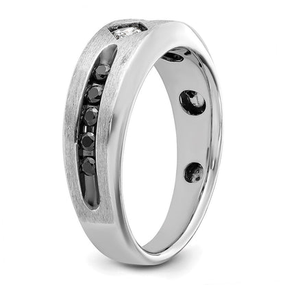 14K Weißgold Herren Ring mit Satinfinish und 0,5K schwarzen und weißen Diamanten