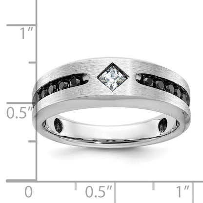 14K Weißgold Herren Ring mit Satinfinish und 0,5K schwarzen und weißen Diamanten