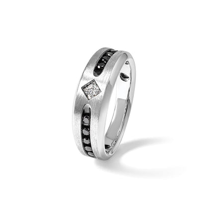 14K Weißgold Herren Ring mit Satinfinish und 0,5K schwarzen und weißen Diamanten