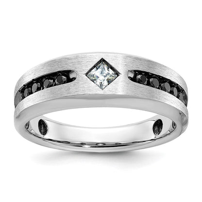 14K Weißgold Herren Ring mit Satinfinish und 0,5K schwarzen und weißen Diamanten