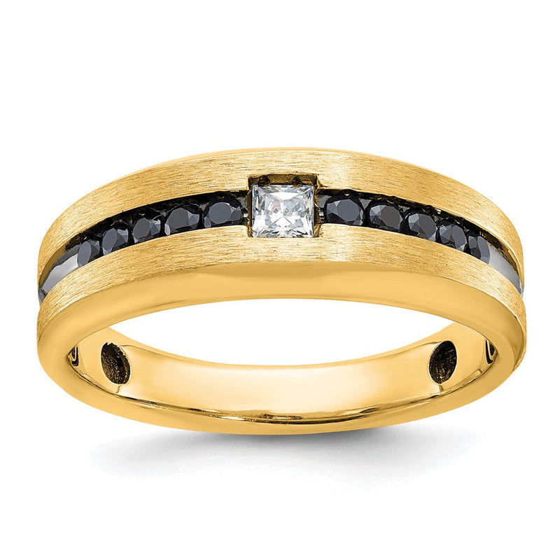 10K Gelbgold mit Schwarz Rhodium Ibgoodman Herren Poliert und Gebürstet Weiß Diamant Ring