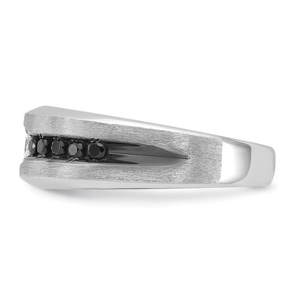 14K Weißgold mit Schwarzrhodinierung Herren Ring, poliert und gebürstet, mit schwarzen und weißen Diamanten