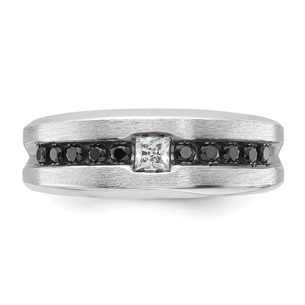 14K Weißgold mit Schwarzrhodinierung Herren Ring, poliert und gebürstet, mit schwarzen und weißen Diamanten