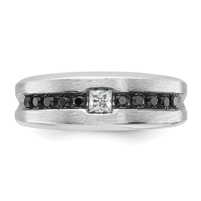 14K Weißgold mit Schwarzrhodinierung Herren Ring, poliert und gebürstet, mit schwarzen und weißen Diamanten