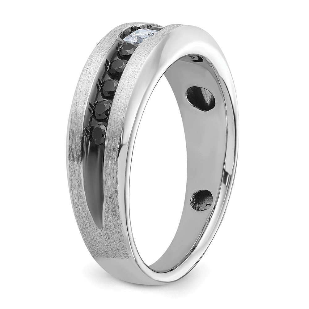 14K Weißgold mit Schwarzrhodinierung Herren Ring, poliert und gebürstet, mit schwarzen und weißen Diamanten
