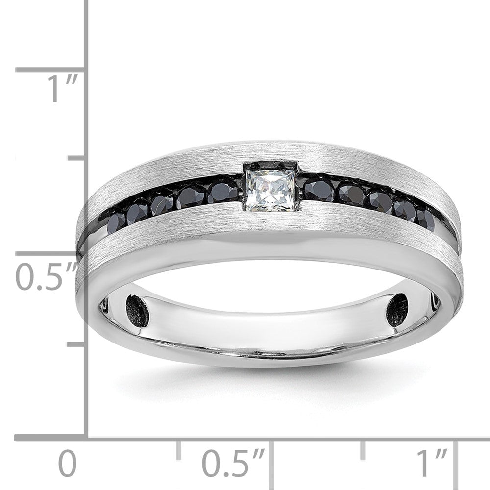 14K Weißgold mit Schwarzrhodinierung Herren Ring, poliert und gebürstet, mit schwarzen und weißen Diamanten