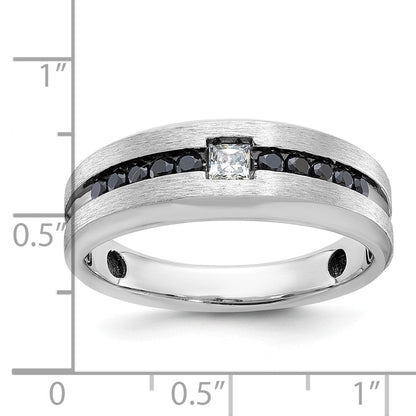 14K Weißgold mit Schwarzrhodinierung Herren Ring, poliert und gebürstet, mit schwarzen und weißen Diamanten