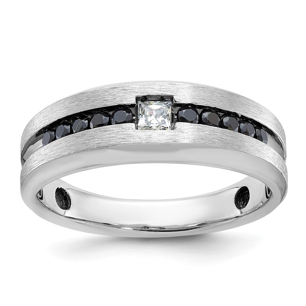 14K Weißgold mit Schwarzrhodinierung Herren Ring, poliert und gebürstet, mit schwarzen und weißen Diamanten