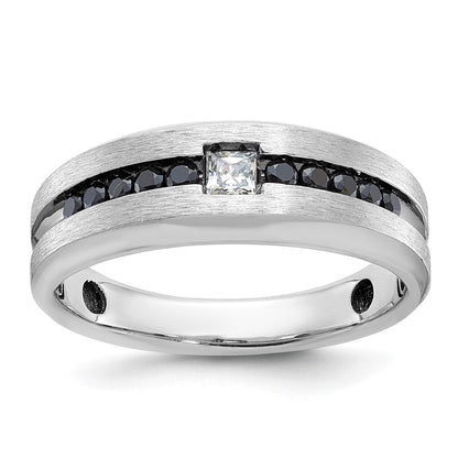 14K Weißgold mit Schwarzrhodinierung Herren Ring, poliert und gebürstet, mit schwarzen und weißen Diamanten