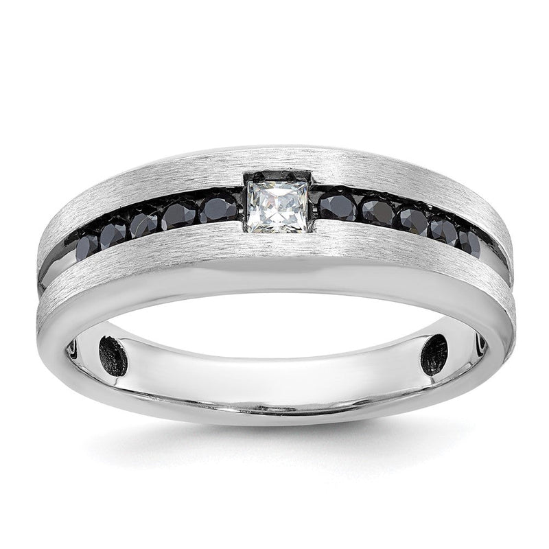 14K Weißgold mit Schwarzrhodinierung Herren Ring, poliert und gebürstet, mit schwarzen und weißen Diamanten