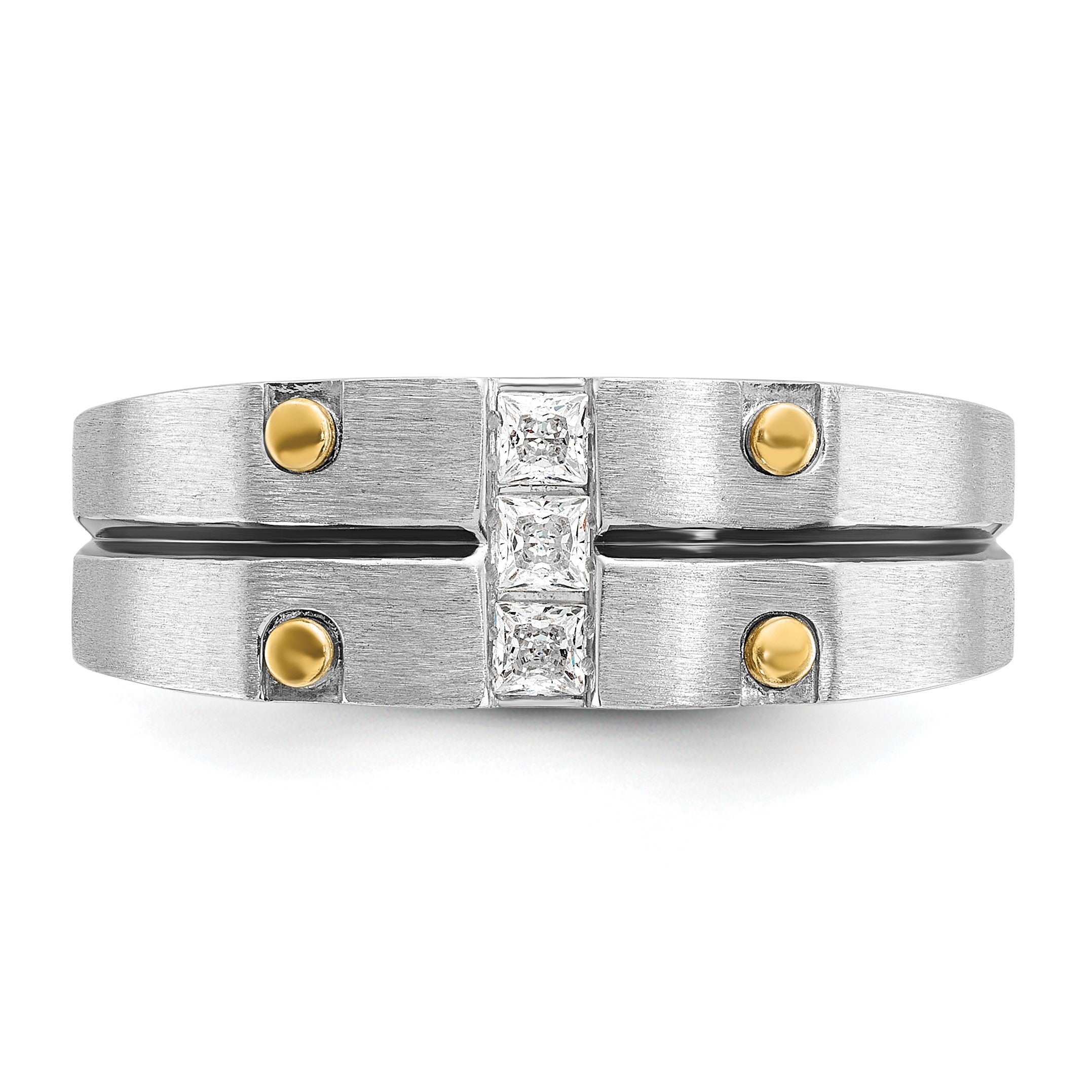 14K Bicolor Gold mit Schwarzrhodium Herren-Ring mit satinierter Oberfläche und 0,3 ct. Diamant, komplett gefasst