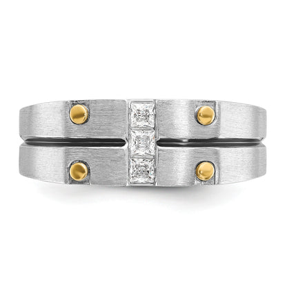 14K Bicolor Gold mit Schwarzrhodium Herren-Ring mit satinierter Oberfläche und 0,3 ct. Diamant, komplett gefasst