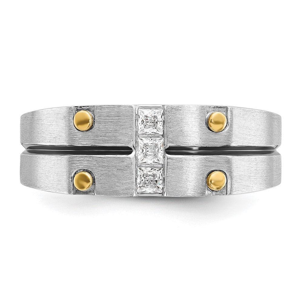 14K Bicolor Gold mit Schwarzrhodium Herren-Ring mit satinierter Oberfläche und 0,3 ct. Diamant, komplett gefasst