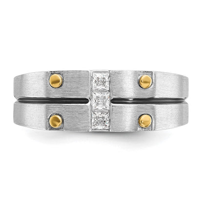14K Bicolor Gold mit Schwarzrhodium Herren-Ring mit satinierter Oberfläche und 0,3 ct. Diamant, komplett gefasst