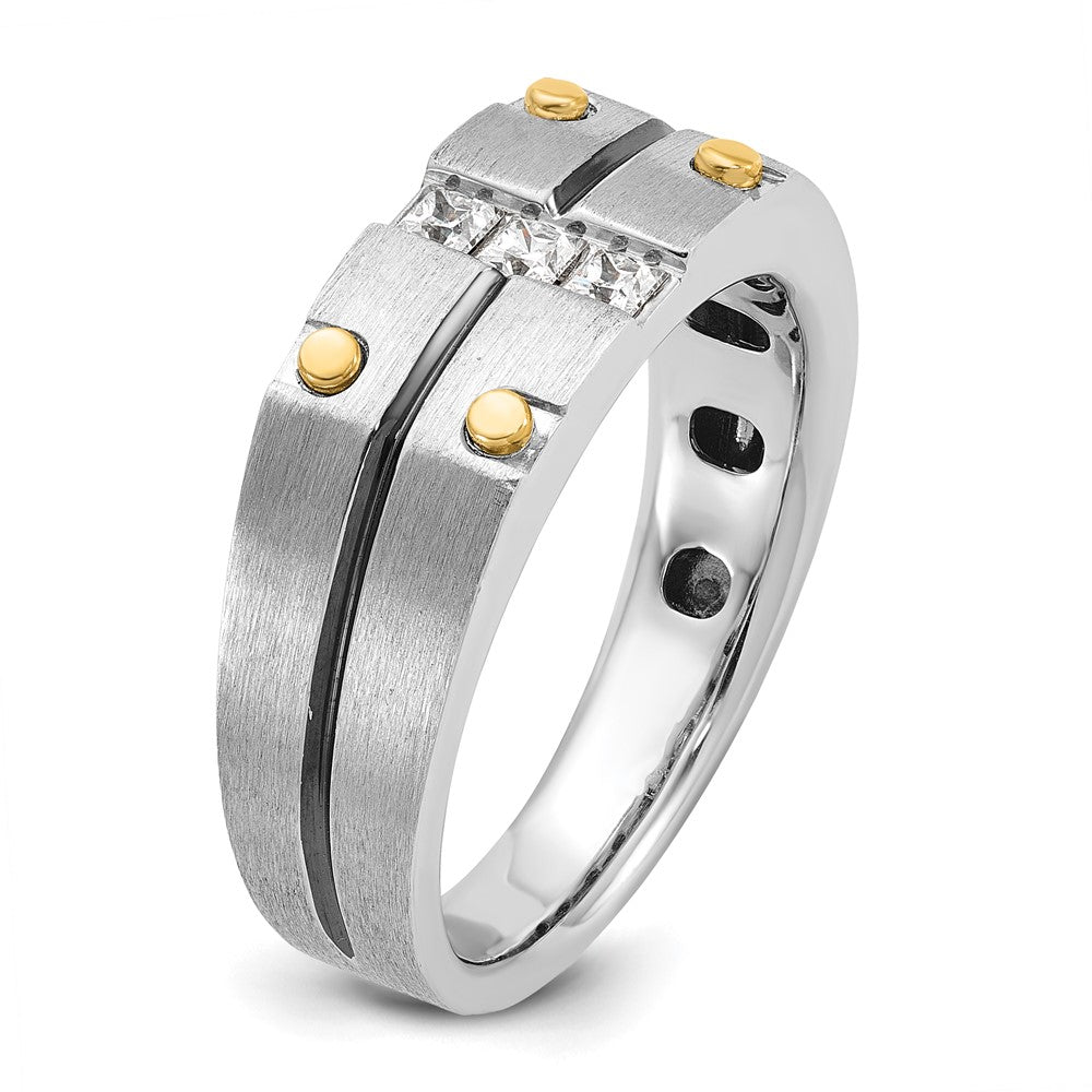 14K Bicolor Gold mit Schwarzrhodium Herren-Ring mit satinierter Oberfläche und 0,3 ct. Diamant, komplett gefasst