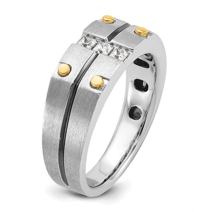 14K Bicolor Gold mit Schwarzrhodium Herren-Ring mit satinierter Oberfläche und 0,3 ct. Diamant, komplett gefasst