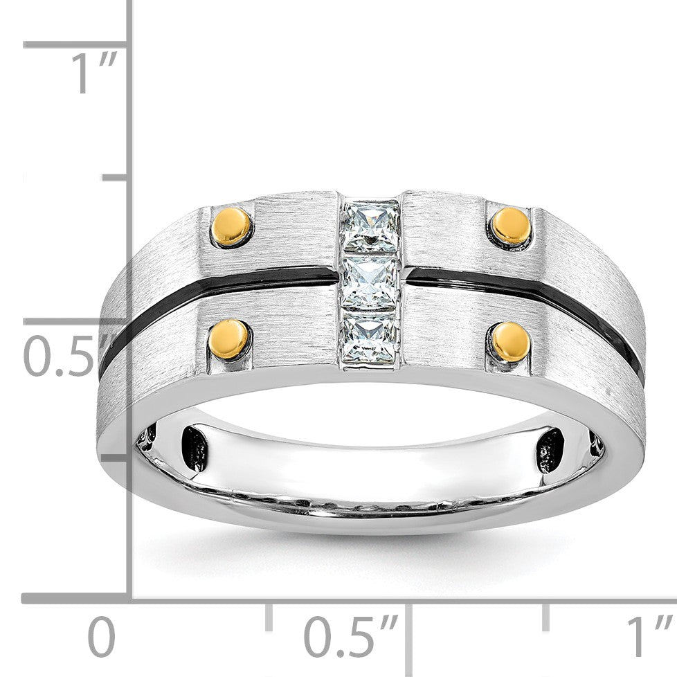 14K Bicolor Gold mit Schwarzrhodium Herren-Ring mit satinierter Oberfläche und 0,3 ct. Diamant, komplett gefasst