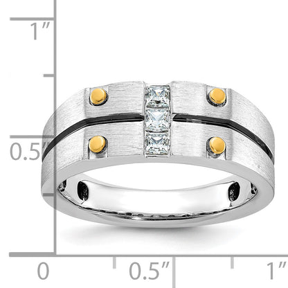 14K Bicolor Gold mit Schwarzrhodium Herren-Ring mit satinierter Oberfläche und 0,3 ct. Diamant, komplett gefasst