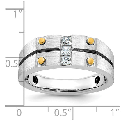 14K Bicolor Gold mit Schwarzrhodium Herren-Ring mit satinierter Oberfläche und 0,3 ct. Diamant, komplett gefasst