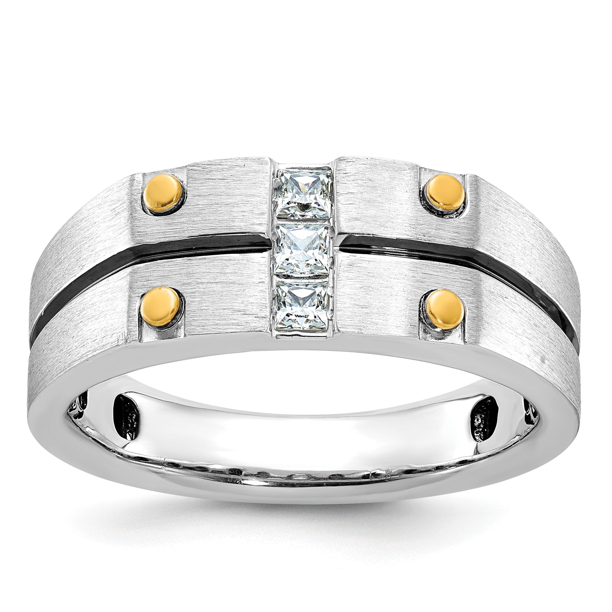 14K Bicolor Gold mit Schwarzrhodium Herren-Ring mit satinierter Oberfläche und 0,3 ct. Diamant, komplett gefasst