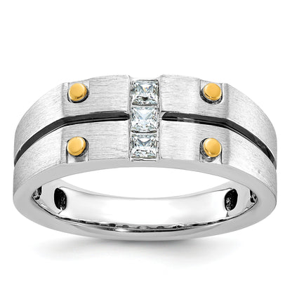 14K Bicolor Gold mit Schwarzrhodium Herren-Ring mit satinierter Oberfläche und 0,3 ct. Diamant, komplett gefasst