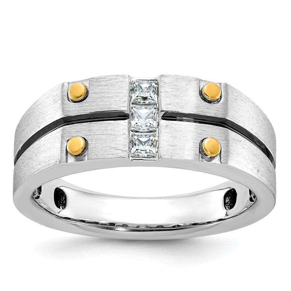 14K Bicolor Gold mit Schwarzrhodium Herren-Ring mit satinierter Oberfläche und 0,3 ct. Diamant, komplett gefasst