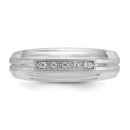 14K Weißgold Herren Ring, poliert und satiniert, mit 0,05K Diamant, komplett besetzt