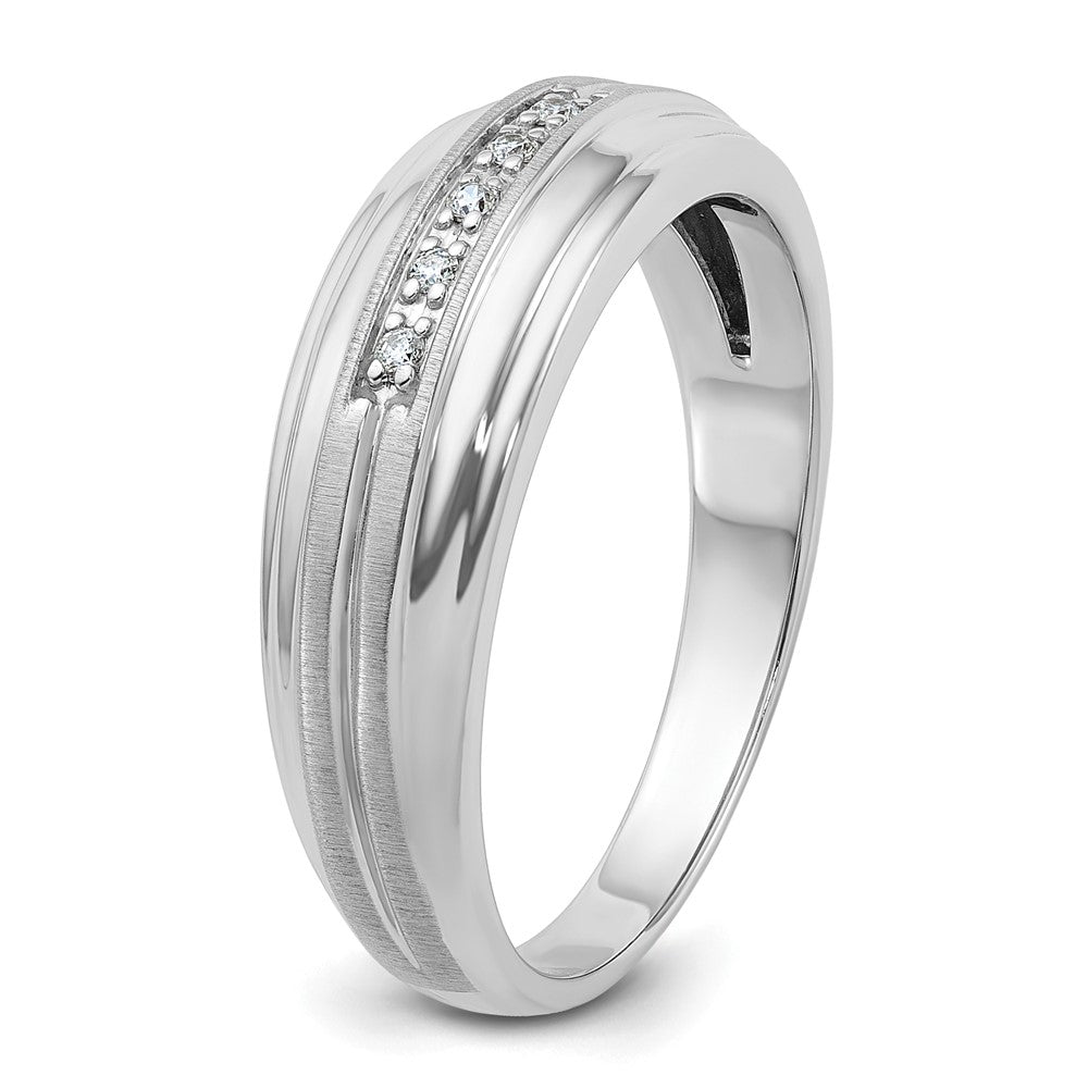 14K Weißgold Herren Ring, poliert und satiniert, mit 0,05K Diamant, komplett besetzt