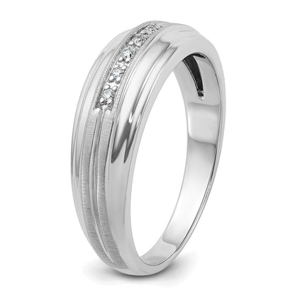14K Weißgold Herren Ring, poliert und satiniert, mit 0,05K Diamant, komplett besetzt