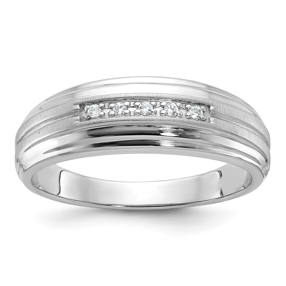 14K Weißgold Herren Ring, poliert und satiniert, mit 0,05K Diamant, komplett besetzt