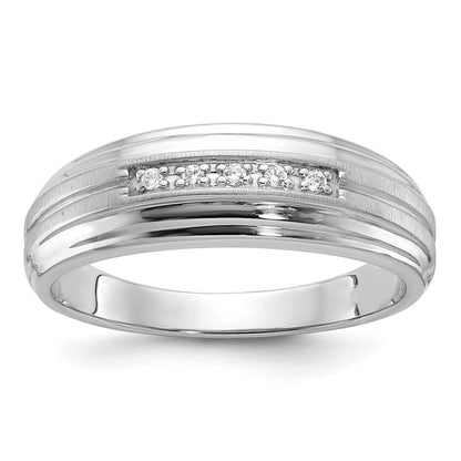 14K Weißgold Herren Ring, poliert und satiniert, mit 0,05K Diamant, komplett besetzt