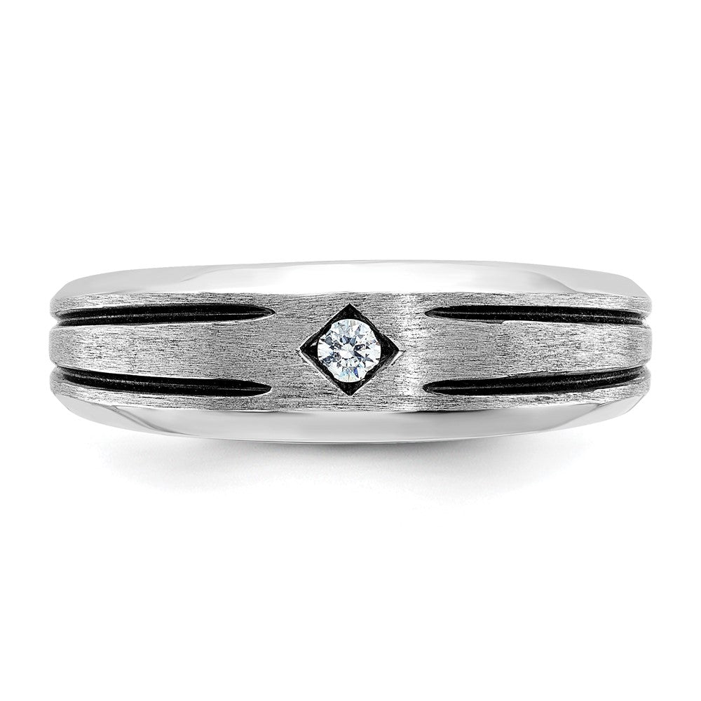 14K Weißgold mit Schwarzrhodium Herren Ring mit satinierter Oberfläche und 0,05K Diamant, komplett besetzt