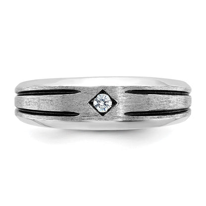 14K Weißgold mit Schwarzrhodium Herren Ring mit satinierter Oberfläche und 0,05K Diamant, komplett besetzt