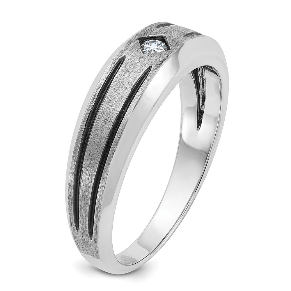14K Weißgold mit Schwarzrhodium Herren Ring mit satinierter Oberfläche und 0,05K Diamant, komplett besetzt