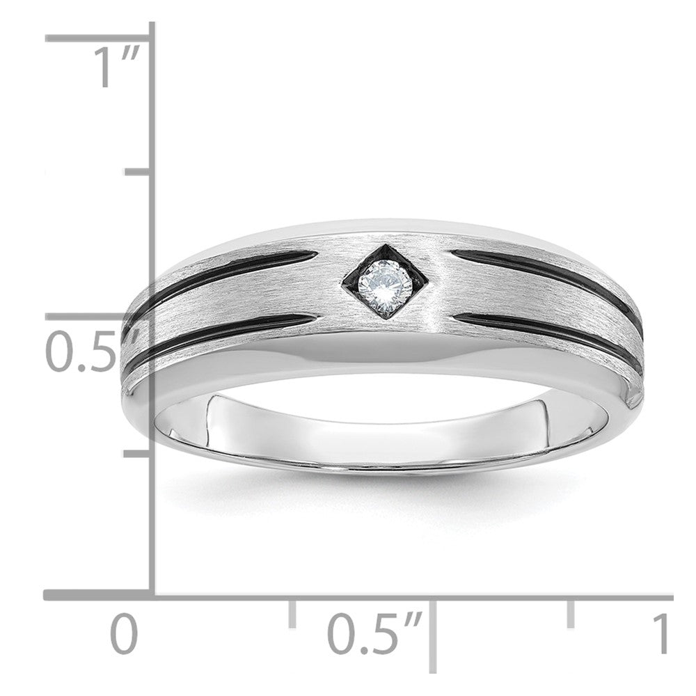 14K Weißgold mit Schwarzrhodium Herren Ring mit satinierter Oberfläche und 0,05K Diamant, komplett besetzt