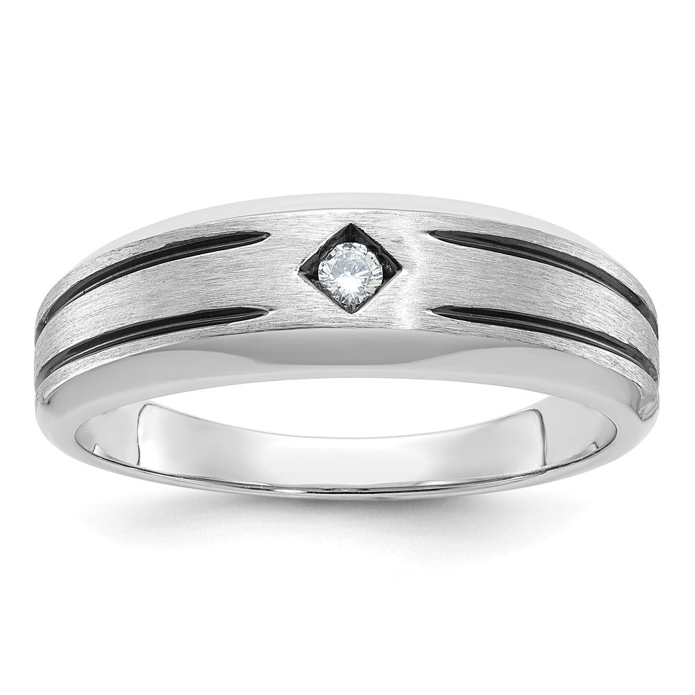 14K Weißgold mit Schwarzrhodium Herren Ring mit satinierter Oberfläche und 0,05K Diamant, komplett besetzt