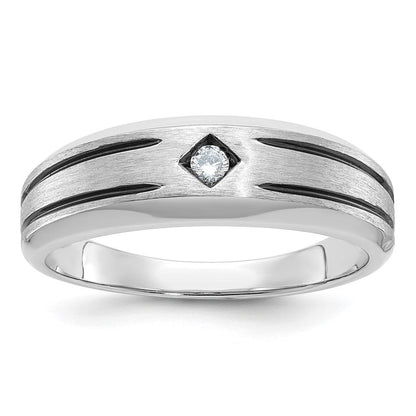 14K Weißgold mit Schwarzrhodium Herren Ring mit satinierter Oberfläche und 0,05K Diamant, komplett besetzt