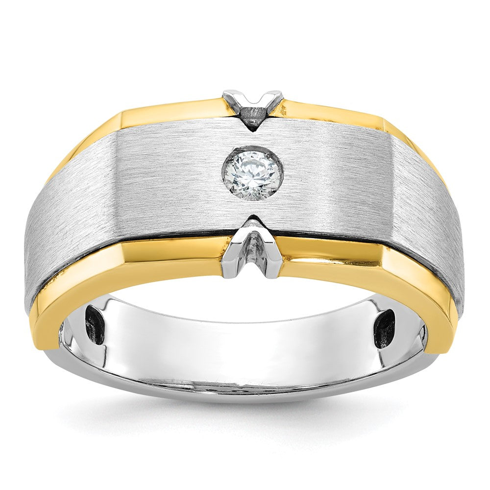 14K Bicolor-Gold Herren-Ring, poliert und satiniert, mit Diamanten