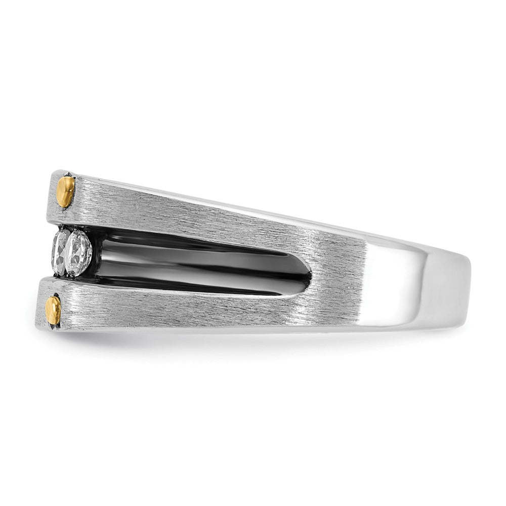 14K Bicolor Ring mit Schwarzrhodinierung, poliert und satiniert mit Rillen, für Herren, mit 0,5 ct. im Labor gezüchteten Diamanten, VS/SI+ G+, Fünf-Stein