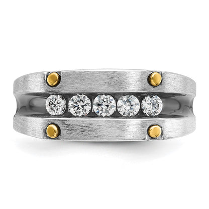 14K Bicolor Ring mit Schwarzrhodinierung, poliert und satiniert mit Rillen, für Herren, mit 0,5 ct. im Labor gezüchteten Diamanten, VS/SI+ G+, Fünf-Stein