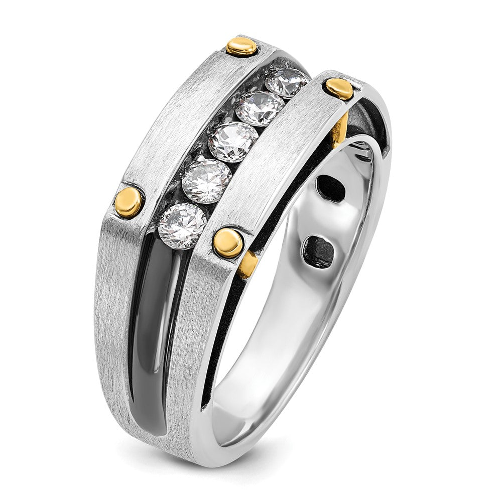 14K Bicolor-Gold mit Schwarzrhodium Herren Satin-Diamantring mit 0,5 ct. Diamant, komplett besetzt