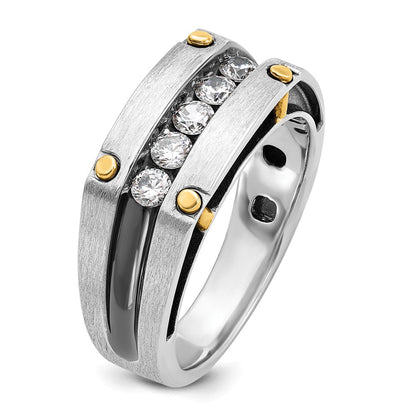 14K Bicolor-Gold mit Schwarzrhodium Herren Satin-Diamantring mit 0,5 ct. Diamant, komplett besetzt