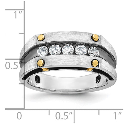 14K Bicolor-Gold mit Schwarzrhodium Herren Satin-Diamantring mit 0,5 ct. Diamant, komplett besetzt
