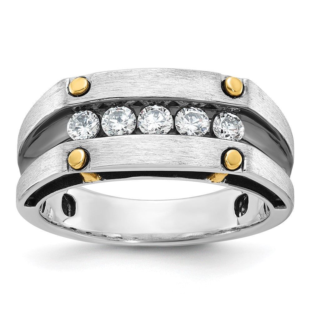 14K Bicolor-Gold mit Schwarzrhodium Herren Satin-Diamantring mit 0,5 ct. Diamant, komplett besetzt