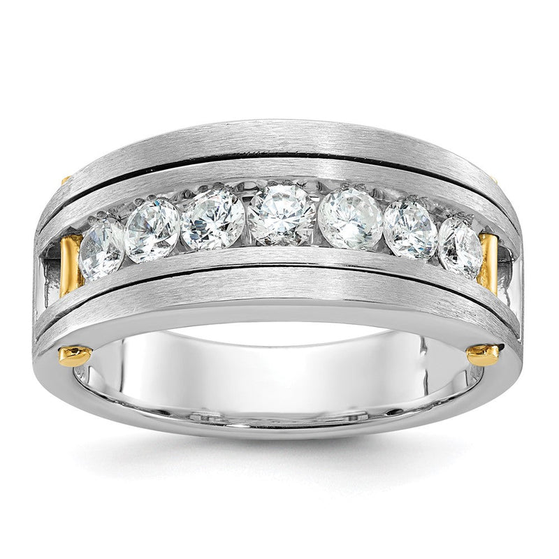 14K Two-Tone Gold mit Schwarzrhodium Herren Satin 1K Diamant Komplettring