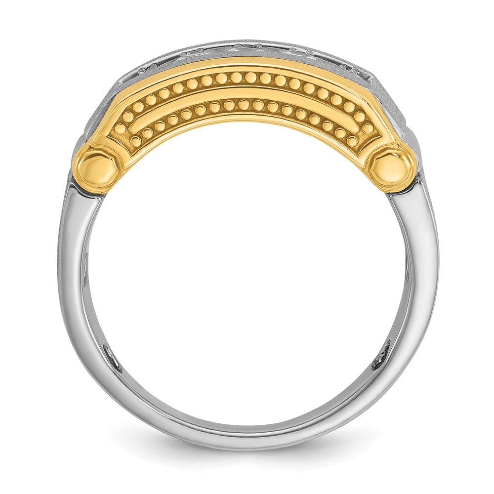 14K Bicolor-Gold Herren-Ring poliert und satiniert mit 0,5K Diamanten