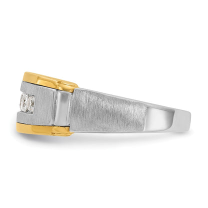 14K Bicolor-Gold Herren-Ring poliert und satiniert mit 0,5K Diamanten